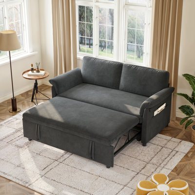 60 Convertible Sofa Bed with Adjustable Backrest 3 in 1 Long Sofa Sleeper Sofa Bed ONBRILL Upholstery Color Black